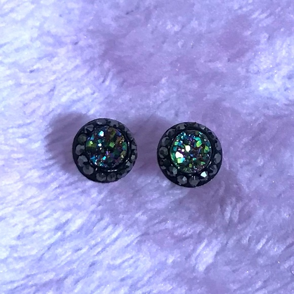 Jewelry - Gemstone Druzy Black Stud Earrings